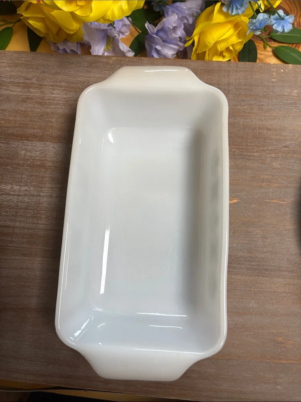 Anchor Hocking White Casserole Dish with Green Floral Border
